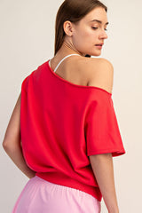 French Terry Off-Shoulder Knit Top