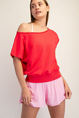 French Terry Off-Shoulder Knit Top