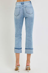 High Rise Ankle Straight Cuffed Jeans
