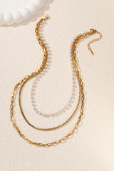 Pearl & Chain Layered Necklace Set – 18K Stainless Steel