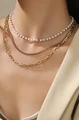 Pearl & Chain Layered Necklace Set – 18K Stainless Steel