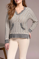 Chevron Knit Hoodie Sweater – Ivory & Charcoal