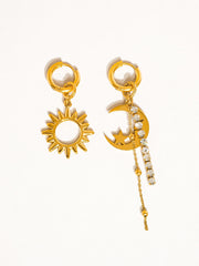 18K Gold Plated Non-Tarnish Mismatch Sun & Moon Earrings