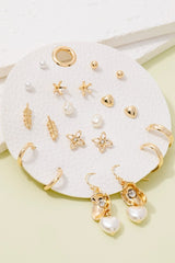 Golden Charm 10-Pair Earring Set