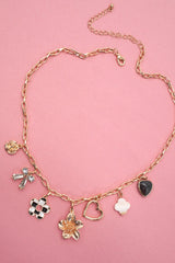 Gold Charm Necklace – Bow, Heart & Flower Accents