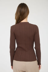 Chocolate Ribbed Button-Front Cardigan