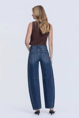 High Rise Dark Wash Barrel Jeans