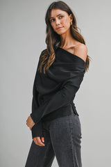 One-Shoulder Draped Satin Blouse