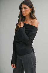 One-Shoulder Draped Satin Blouse