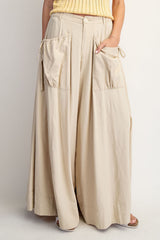 Billowy Cotton Wide-Leg Pants with Drawstring Pockets