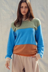 Colorblock Textured Knit Pullover – Relaxed Fit Cotton Sweater