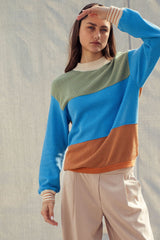 Colorblock Textured Knit Pullover – Relaxed Fit Cotton Sweater