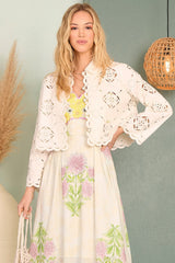 Ivory Scalloped Eyelet Button-Down Jacket