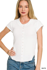Double Knit Snap Button Short Sleeve Blouse