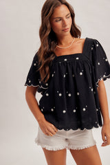 Midnight Daisy Embroidered Blouse