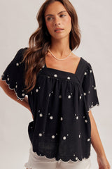Midnight Daisy Embroidered Blouse