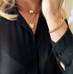18k Gold Filled Chunky Cuban Bracelet Featuring Box Lock Clasp: 7 inches