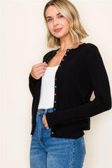 Multi-Color Button Crew Neck Cardigan