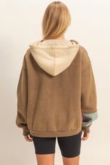 Mineral-Washed Colorblock Zip Hoodie