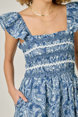 Paisley Chambray Skirted Romper