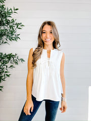 Mac and Me Woven Detail Tie Front Top