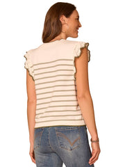 Crochet Ruffle Sleeve Stripe Sweater Tank