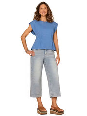 Extended Sleeve Scoop Neck Peplum Knit Top