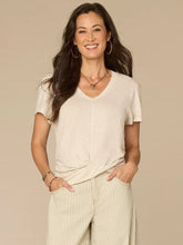 Scallop V-Neck Twist Hem Top