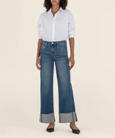 Cuffed Wide-Leg Denim Jeans