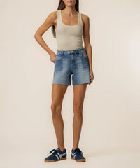 High-Rise Long Denim Shorts