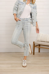 Mac and Me Kick Flare Bleached Denim with Center Seam