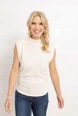 Mac and Me Funnel Neck Side Ruched Top