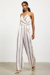 Chain Print Surplice Tank Jumpsuit: Ivory-Multi