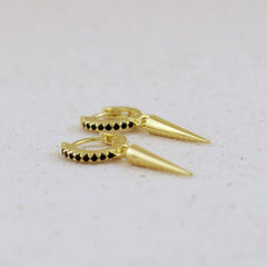 18k Gold Filled Black CZ Hoop Earrings With Spike Drop