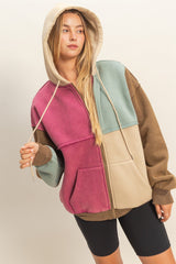 Mineral-Washed Colorblock Zip Hoodie