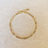 18k Gold Filled Short Link Paperclip Bracelet: 6 inches with extender