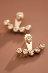 18k Gold Stainless Steel White Crystal Ear Jacket Studs