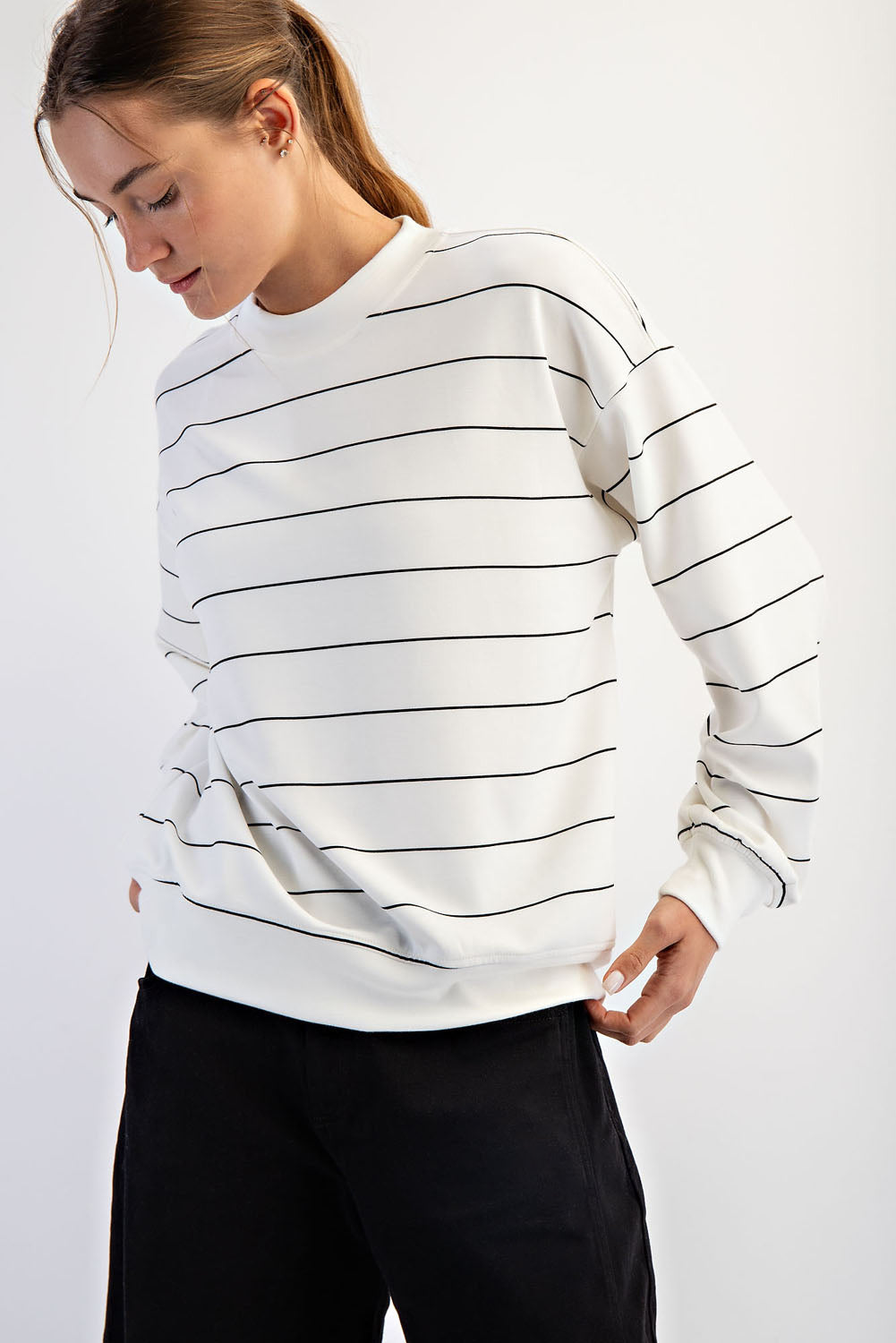 Modal Scuba Stripe Crew Neck Top
