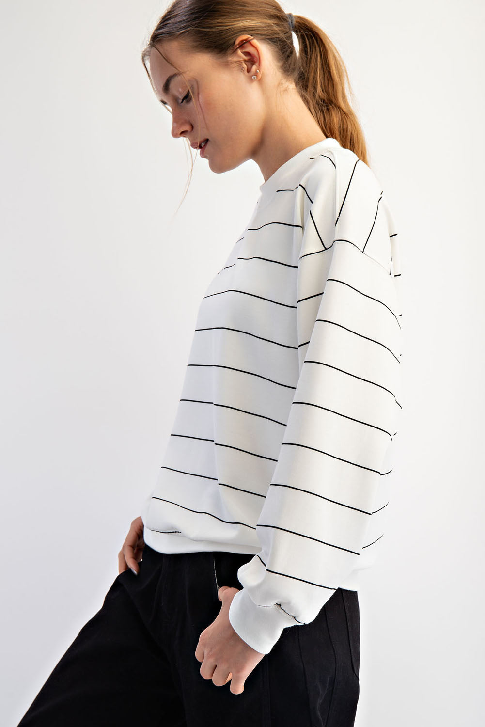 Modal Scuba Stripe Crew Neck Top