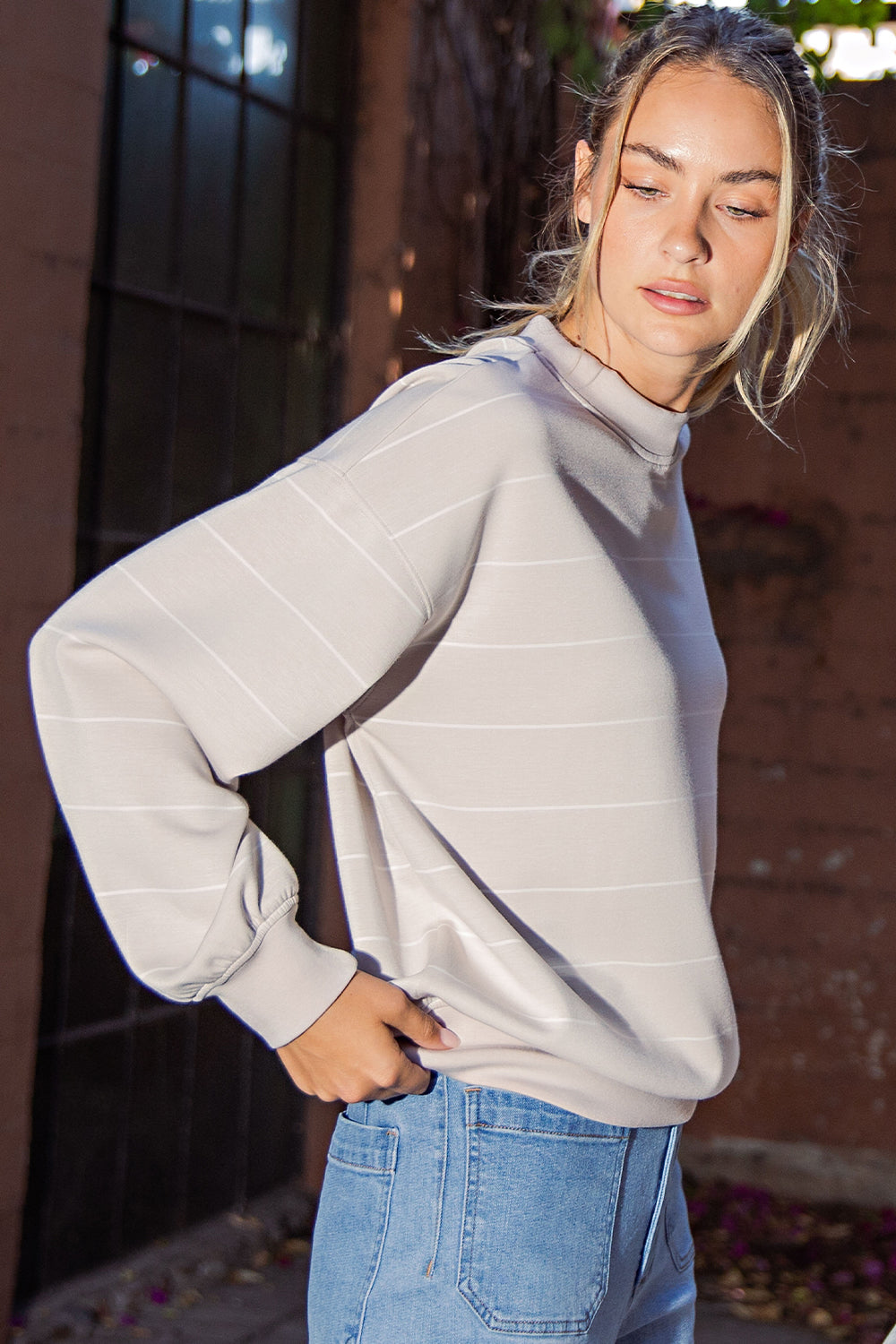 Modal Scuba Stripe Crew Neck Top