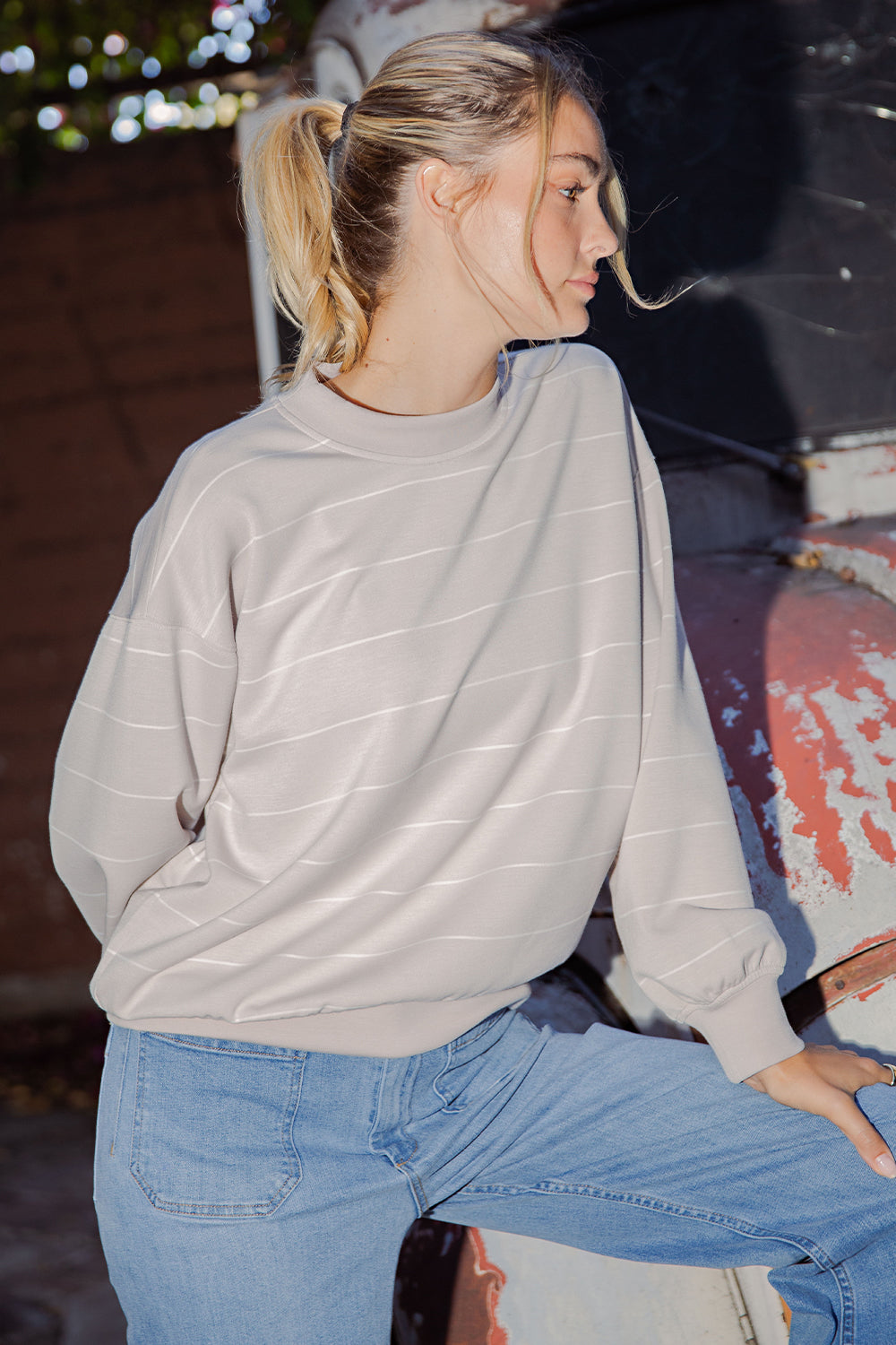 Modal Scuba Stripe Crew Neck Top