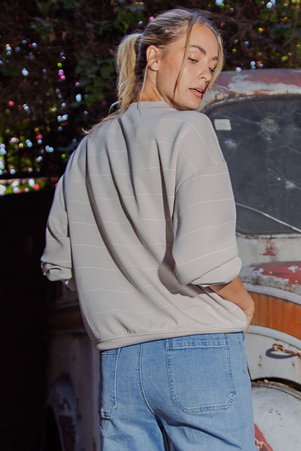 Modal Scuba Stripe Crew Neck Top