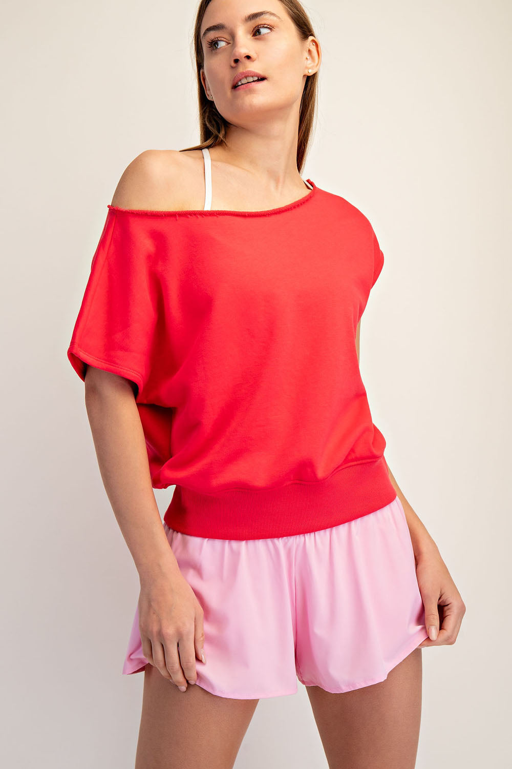 French Terry Off-Shoulder Knit Top