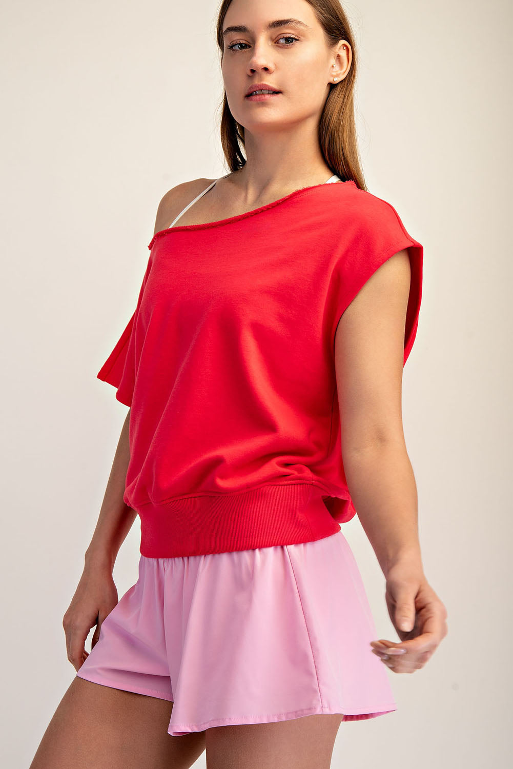 French Terry Off-Shoulder Knit Top