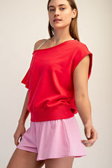 French Terry Off-Shoulder Knit Top