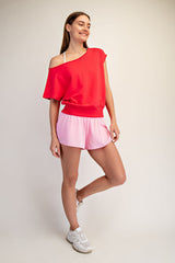 French Terry Off-Shoulder Knit Top
