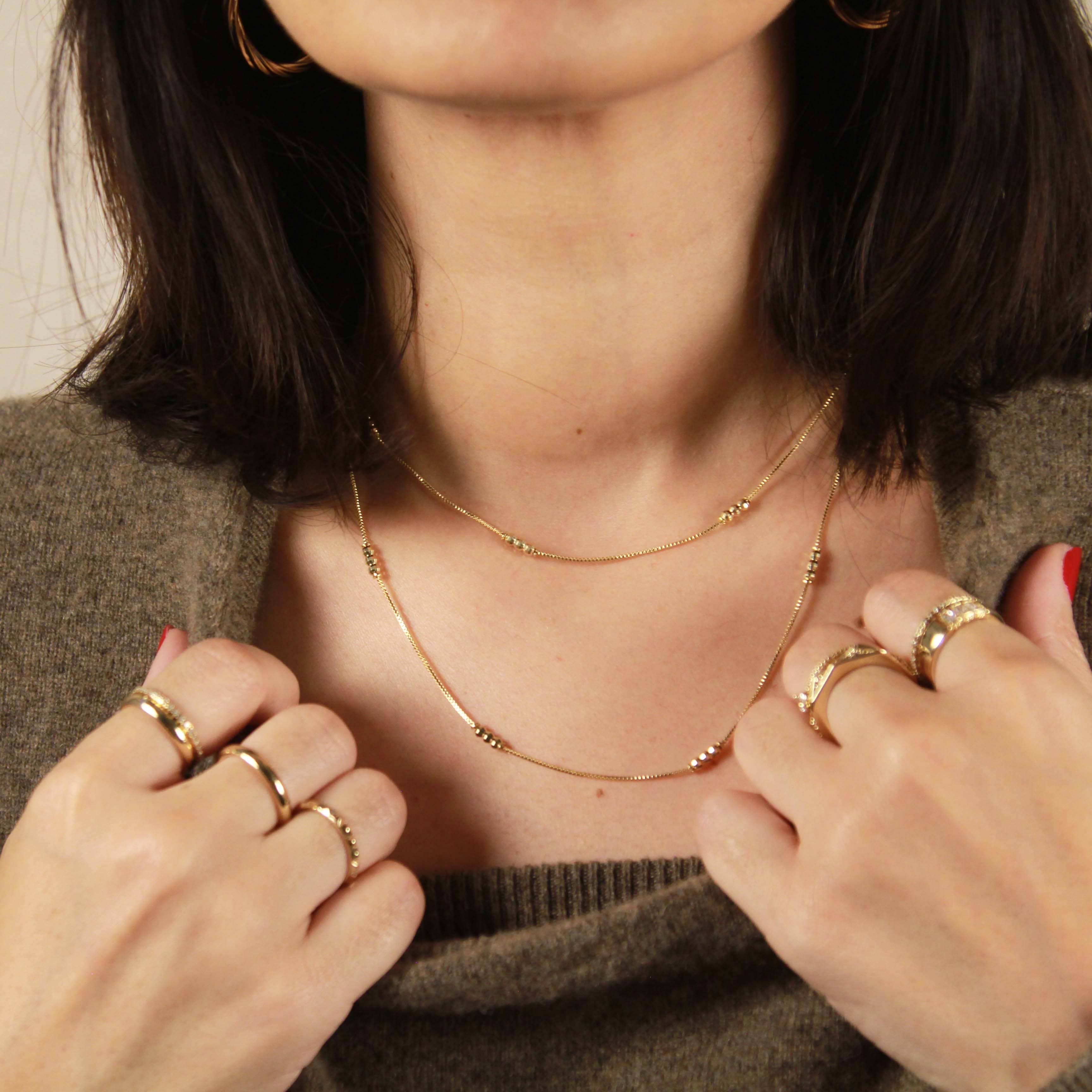 18k Gold Filled Bead Detailed Box Chain: 16 inches