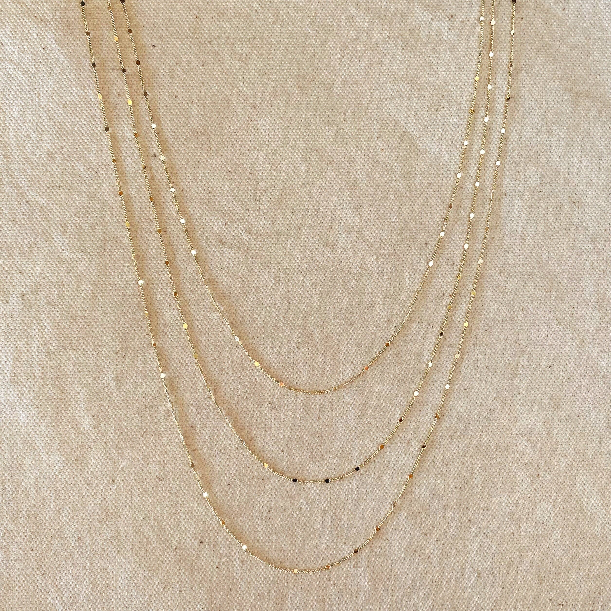 18k Gold Filled 1mm Curb Chain With Pressed Details: 16 inches