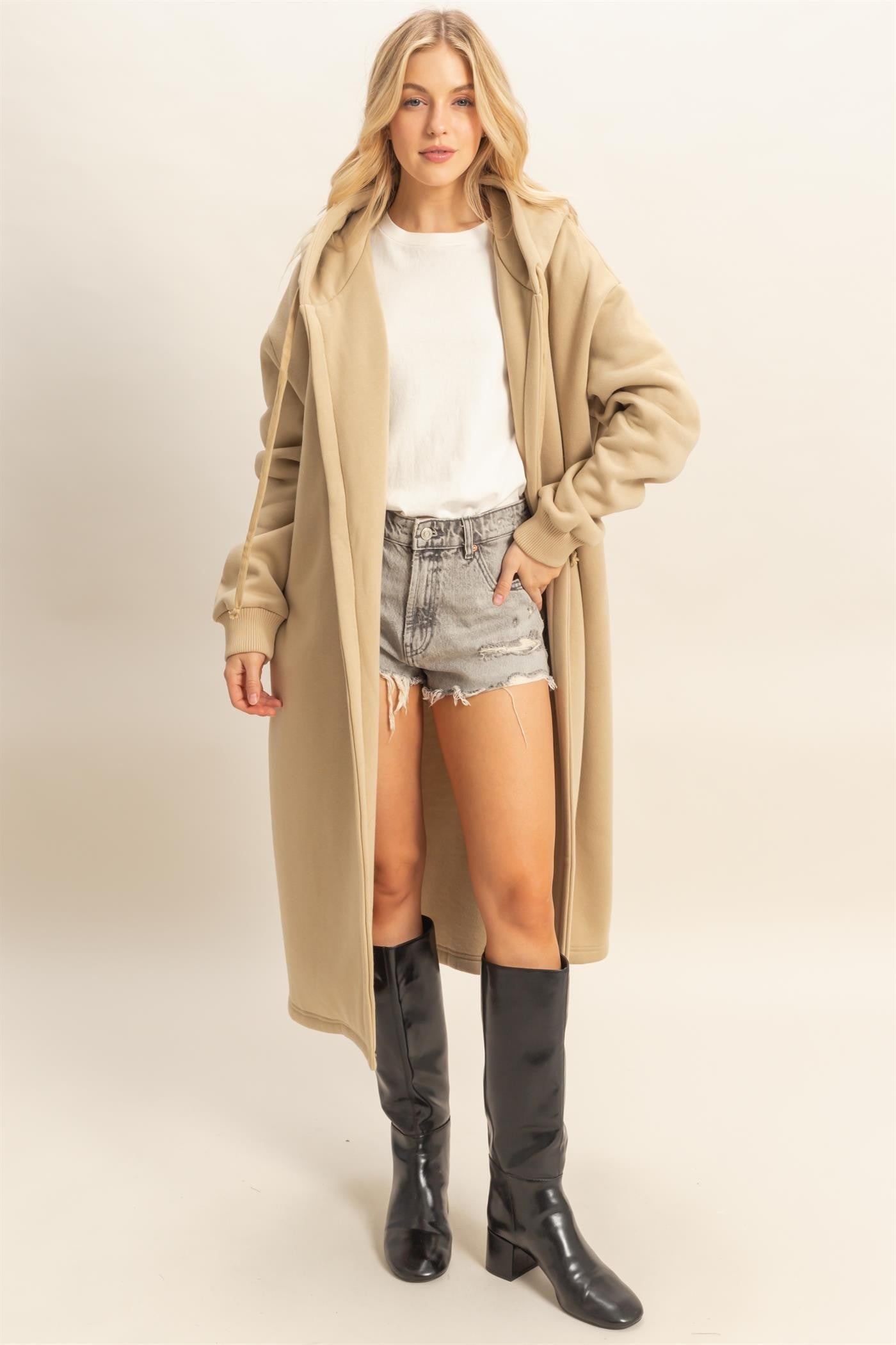 Longline Hooded Sweatshirt Coat