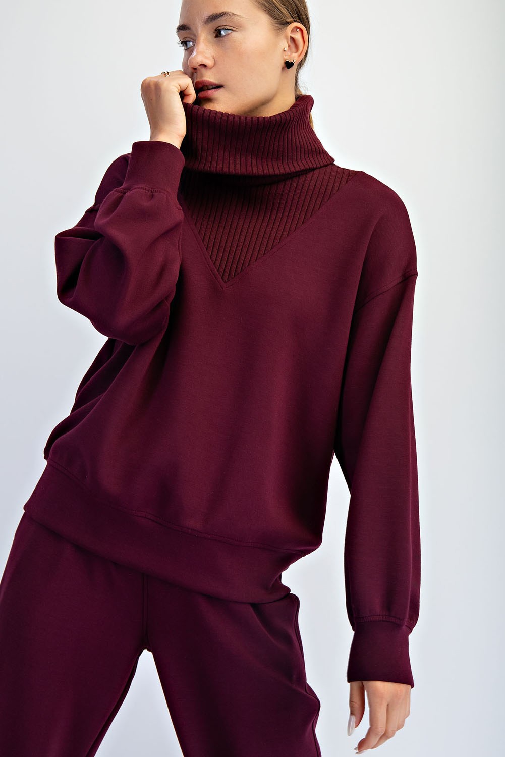 Modal Scuba V-Neck Turtleneck Top